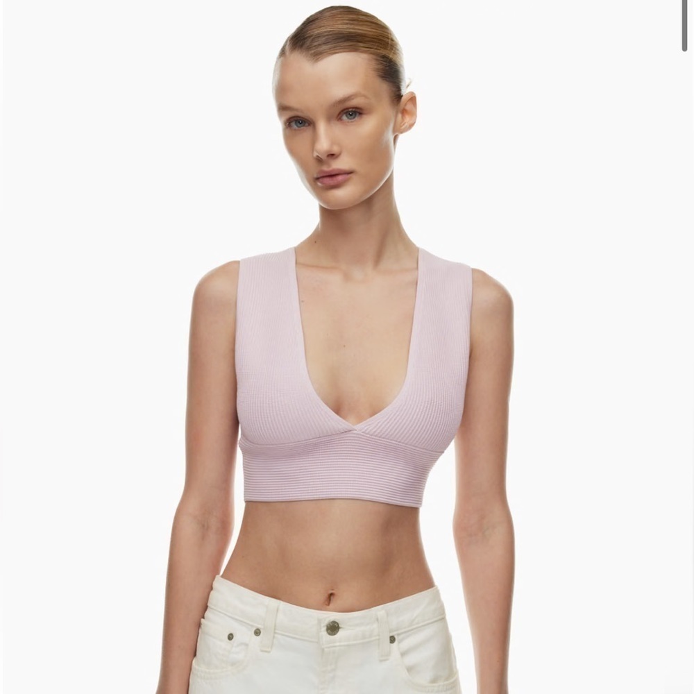 Aritzia Babaton Sculpt Knit Deep V Tank In Halo Pink Sz Small